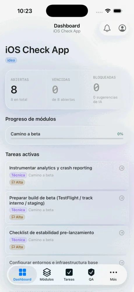 Dashboard de Orquestra en iOS